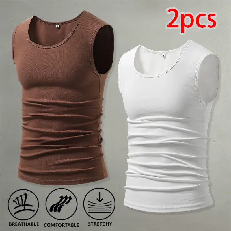 Four-season basic stretchy ribbed sleeveless tank top two-piece set — soft, skin-friendly; suitable for home wear, workouts, and multiple occasions as a base layer.