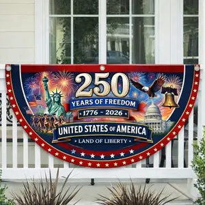 United States of America 250 Fence Flag , Semicircle Patriotic Porch Banner