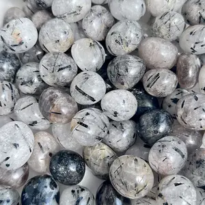 Natural Black Rutilated Quartz Black Tourmaline Tumbled Stones Materials for Home Aromatherapy Fish Tank Decoration and DIY Ornaments