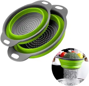 2 Pack Collapsible Colander Set, Foldable Collapsible Strainers for Kitchen, Small Round Colander with Base and Handles for Pasta, Fruit, Vegetables – Space-Saving Kitchen Strainer Baskets