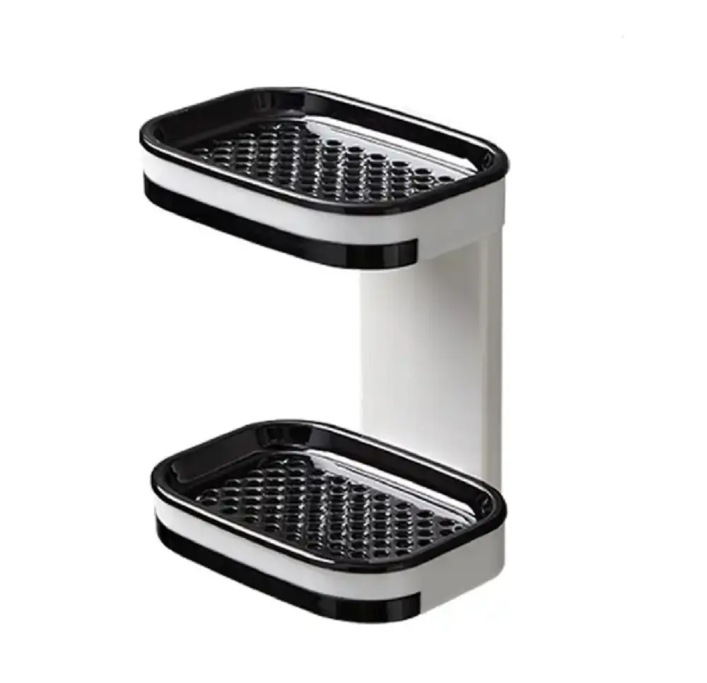 TIKA Wall-Mounted Double Layer Soap Dish with Draining Tray, Adhesive Bathroom and Shower Soap Holder