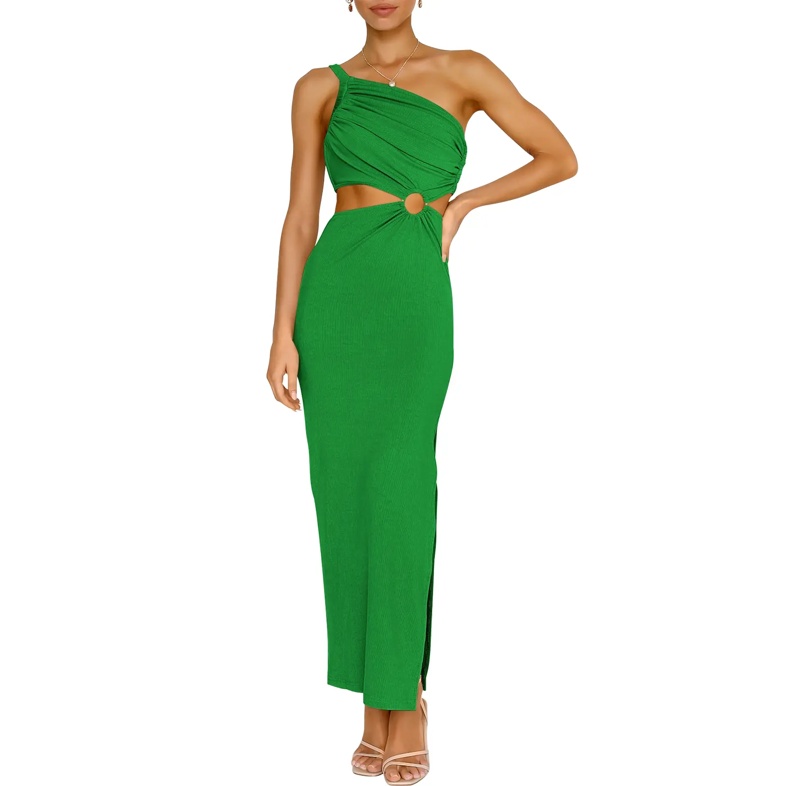 ANRABESS Women Summer One Shoulder Sleeveless Maxi Dress Cutout Sexy Bodycon Semi Formal Dinner Date Vacation Dresses Matching Fit