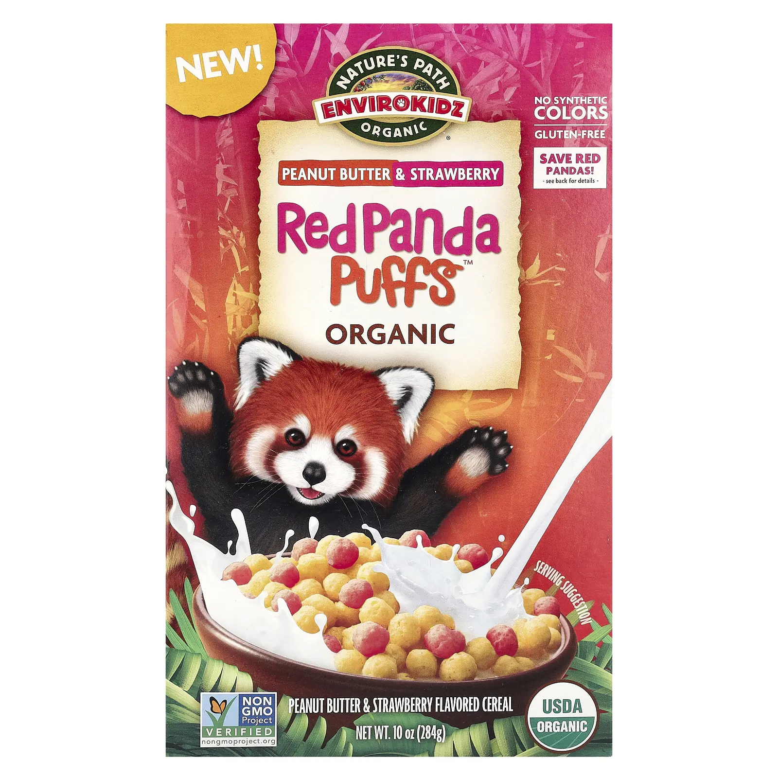 Nature's Path Envirokidz, Organic Red Panda Puffs™ Cereal, Peanut Butter & Strawberry, 10 oz (284 g)