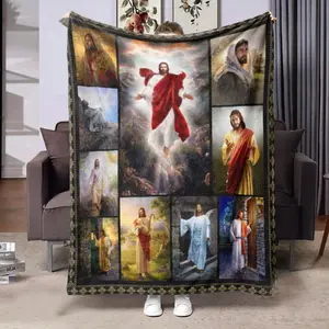 Jesus Pattern Blanket, Soft Warm Throw Blanket, Air-conditioned Room Blanket, Warm Nap Blanket for Home Office Travel