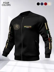 American Vintage Mexican Style Jacket, Men's Loose Fit Zip Pocket Cardigan, Fashion Trendy Sports Coat, Fall & Winter Long Sleeve, Print