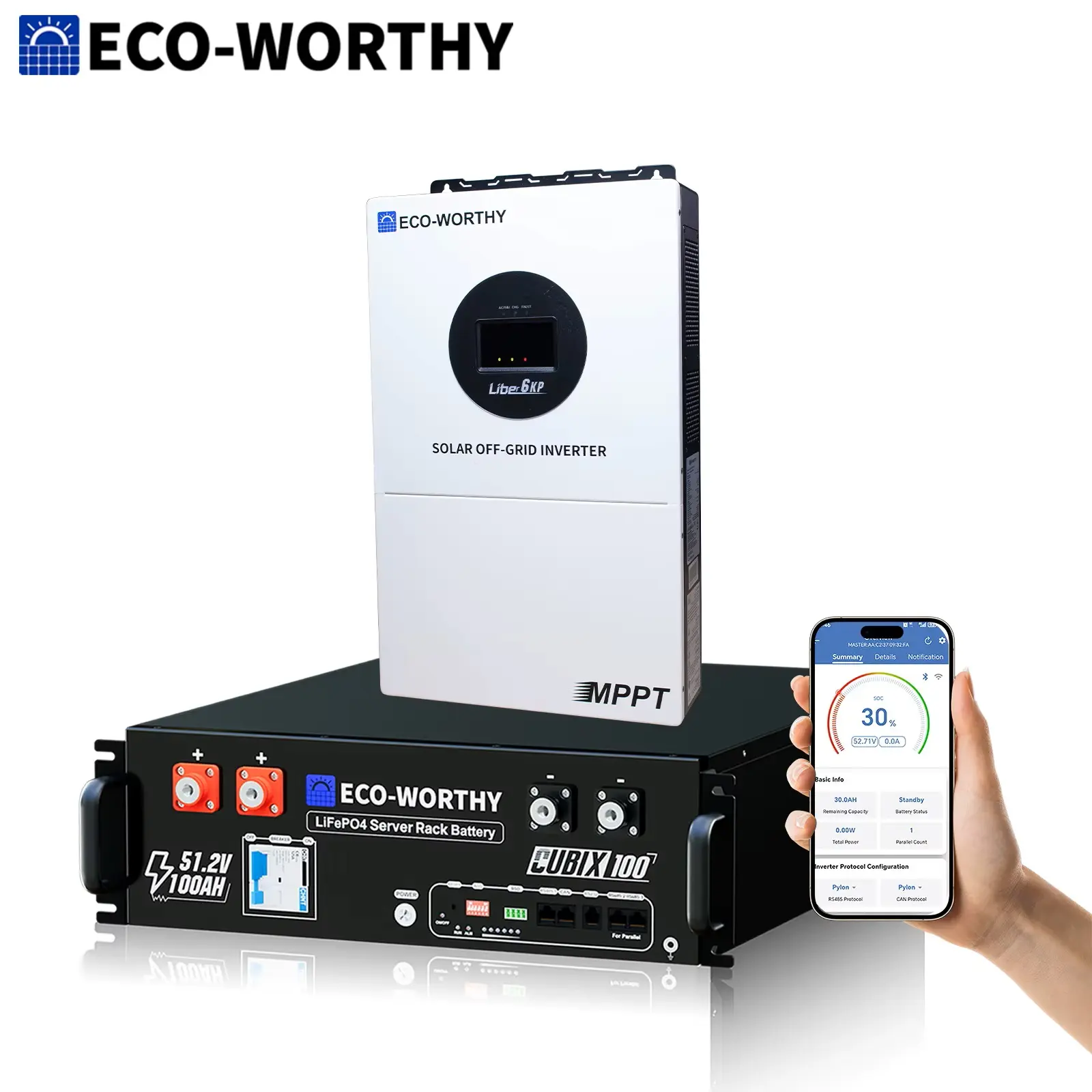 ECO-WORTHY 5.12kWh 48V 100Ah Lithium LiFePO4 Battery+6kW 48V Off-grid Inverter for Home Backup, Emergency Use ECO-WORTHY 5.12kWh 48V 100Ah Lithium LiFePO4 Battery+6kW 48V Off-grid Inverter for Home Backup, Emergency Use