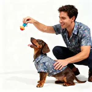 Blue Floral Classic Winter Cotton Denim Fabric Pet Shirt