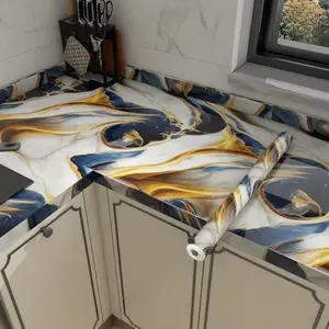 1 Roll 15.7 x 118 Inches Self-Adhesive Gilt Marble Wallpaper, Gold Vein Luxury Design Waterproof Oil-Proof Peel and Stick, for Kitchen Backsplash Living Room Accent Wall, Home Improvement Removable Contact Paper, Easy Clean DIY Vinyl Wall Stickers