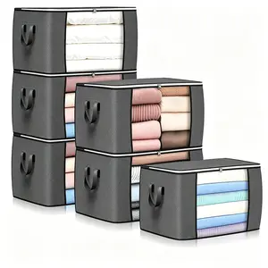 UNIQDESIGN 6-Pack Thick Fabric Foldable Storage Organizers - Large Capacity Space Saver Bags for Clothes, Blankets, Bedding, Closet, Under Bed, Window (Gray)