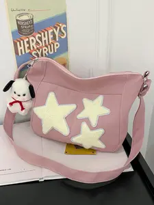 Women's Star Patched Corduroy Tote Bag with Cute Charm, Large Capacity Shoulder Bag for Daily Used, Casual Trendy Versatile High-quality Daily Commuting Bag