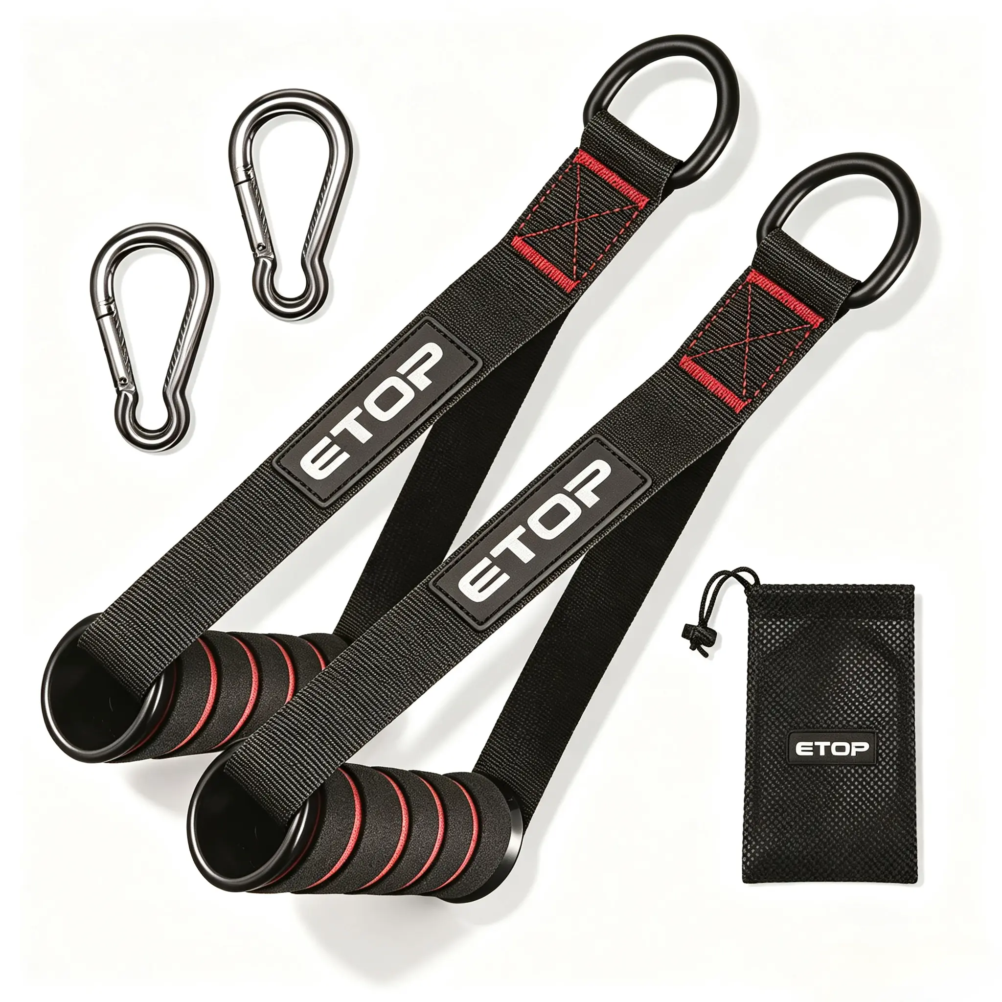 Heavy Duty Gym Exercise Handles Set - Comfort Foam Grip Attachments with Metal Carabiners, Storage Bag for Cable Machine Pull-Downs, Resistance Band Strength Training