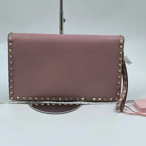 Pre-owned Valentino Leather Clutches & Wristlets Wristlet Bag Dusty Pink Champagne Gold Rockstud Flap Clutch