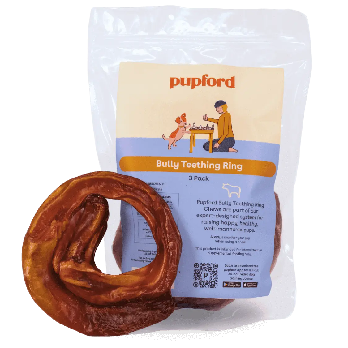Bully Rings - Pupford Bully Stick Rings for Puppies & Dogs, Long-Lasting Beef Dog Chew Treats, 3 Pack