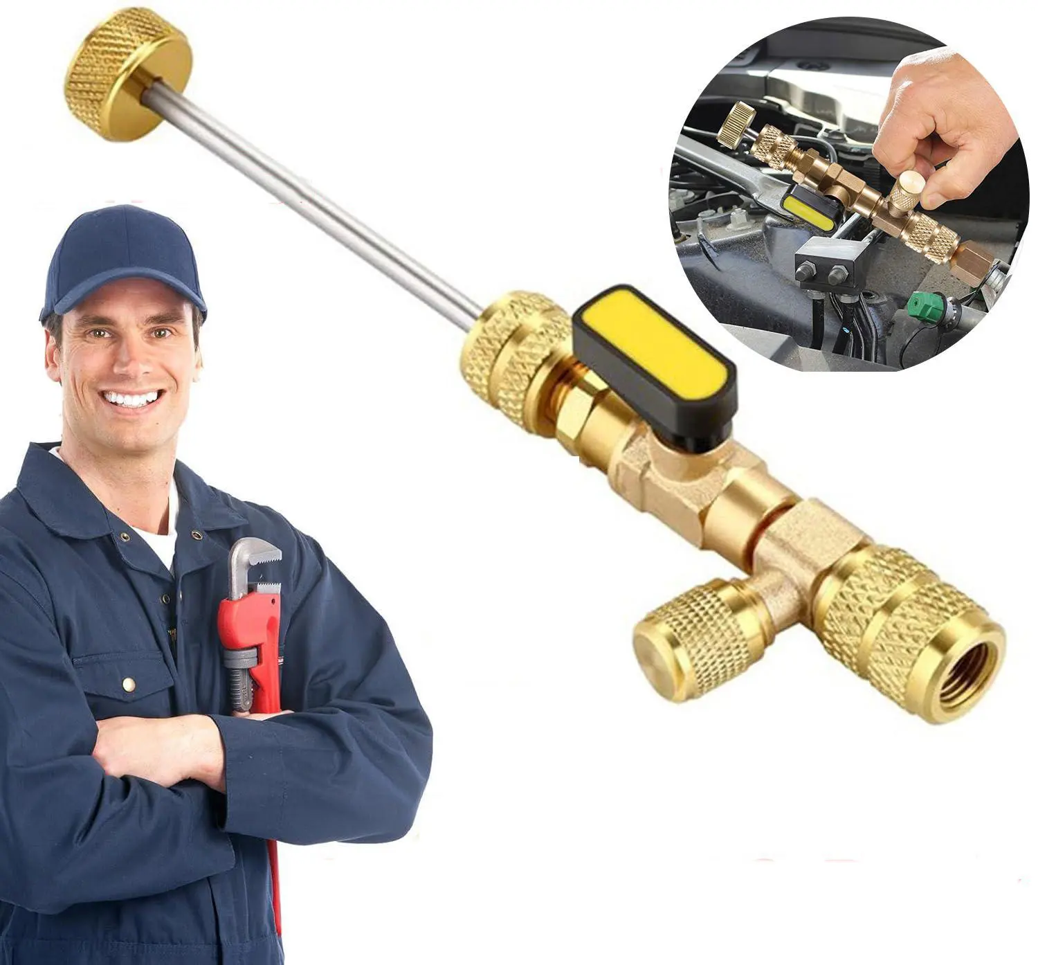 HVAC Schrader Valve Core Remover-Installer Tool, Heavy Duty Copper Materials Construction, 1/4 & 5/16 Dual-Size Port, Spring Design, Durable for Quick Removal and Installation