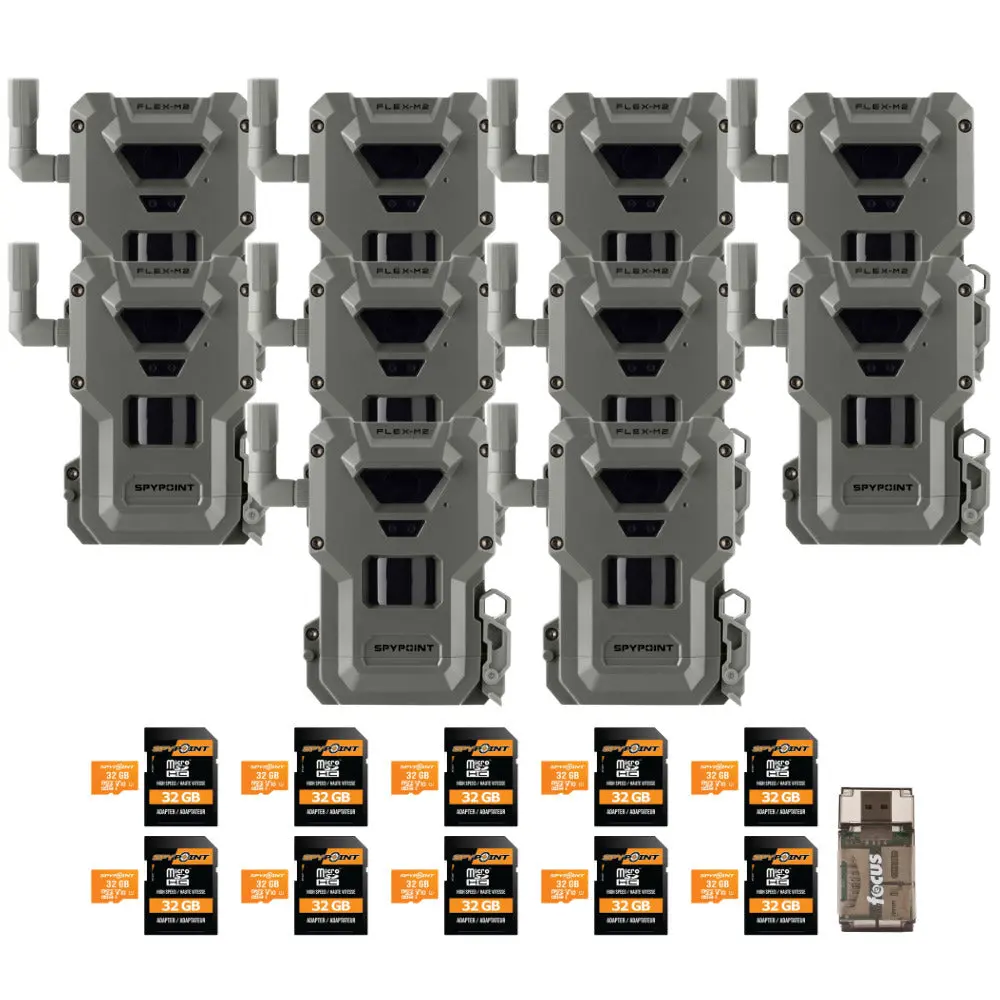 Spypoint FLEX-M2 Trail Camera (10-Pack) with Memory Card and Card Reader Bundle