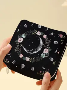 Portable Moon Pattern Sanitary Pad Storage Bag, Lightweight Women's Organizer, Travel Cosmetic Box, Casual Style, All Seasons