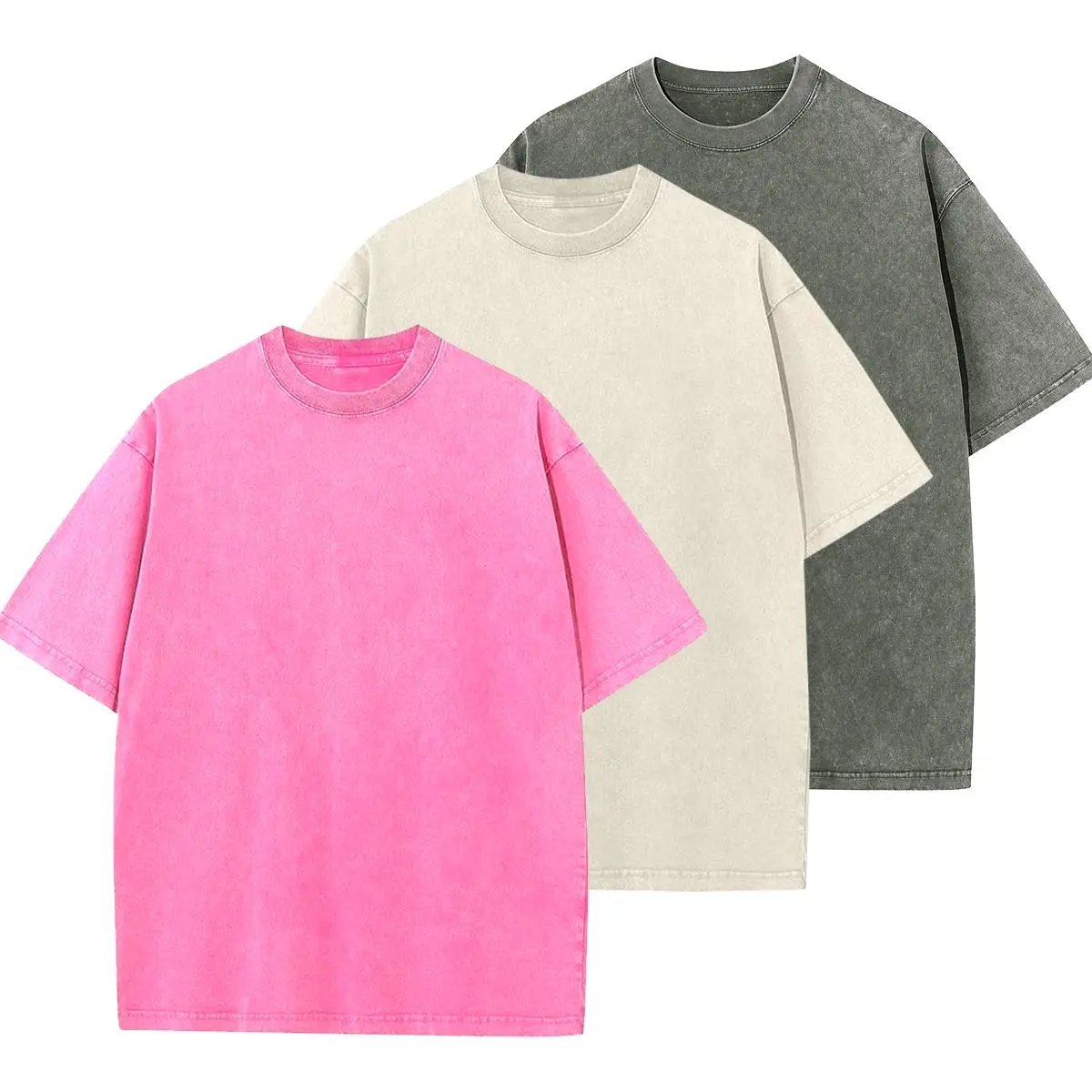 Holafish Women's 100% Cotton Vintage Acid Washed Oversized Round Neck Short-Sleeve Basic T-Shirt - Casual Loose Fit Gym Beach Tops AG