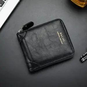 2025 New Men's Minimalist PU Leather Short Wallet, Zipper Closure Retro Card Holder, Coin & Money Storage Bag for Sports & Outdoor Premier League Fans (Do Not Wash)