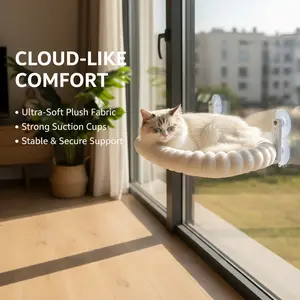 SnugCloud Foldable Cat Window Perch - Cordless, Ultra Soft Machine Washable Bed with 4-Sided Bolster, Orthopedic Cat Hammock for Window Sill，Metal Frame - Window Hammock for Large Cats and Kittens (Cream White, Large)