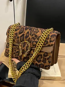 Women's Fashion Leopard Print Chain Decor Crossbody Bag, Casual Versatile Shoulder Bag for Daily School, Commute to Work, Trendy All-match Commuter Bag