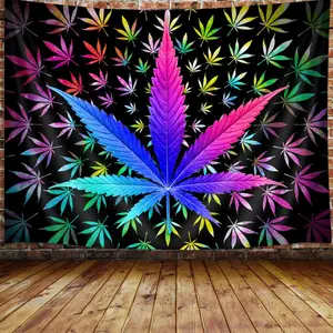 VEIGIKE Cool Trippy Weed Tapestry, Neon Tie Dye Marijuana Leaf Cannabis Art Tapestry Wall Hanging for Men Bedroom, Colourful Blacklight Tapestries Poster Blanket College Dorm Home Decor (60X40)