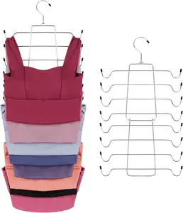 2 Pack Tank Top Hanger Space Saving, Bra Hangers for Closet Organizer, Hanging Bra Organizer Tank Tops Holder with 16 Hooks, Metal Closet Organizers and Storage Small Space Solutions, Silver
