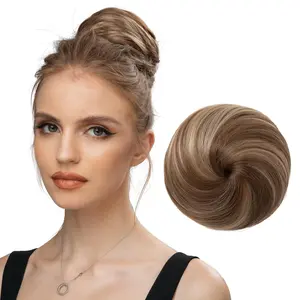 Fake Hair Buns Extensions Drawstring Ballet Bun Synthetic Donut Chignon Updo Hairpieces for Women Lady Medium Brown/Ash Blonde