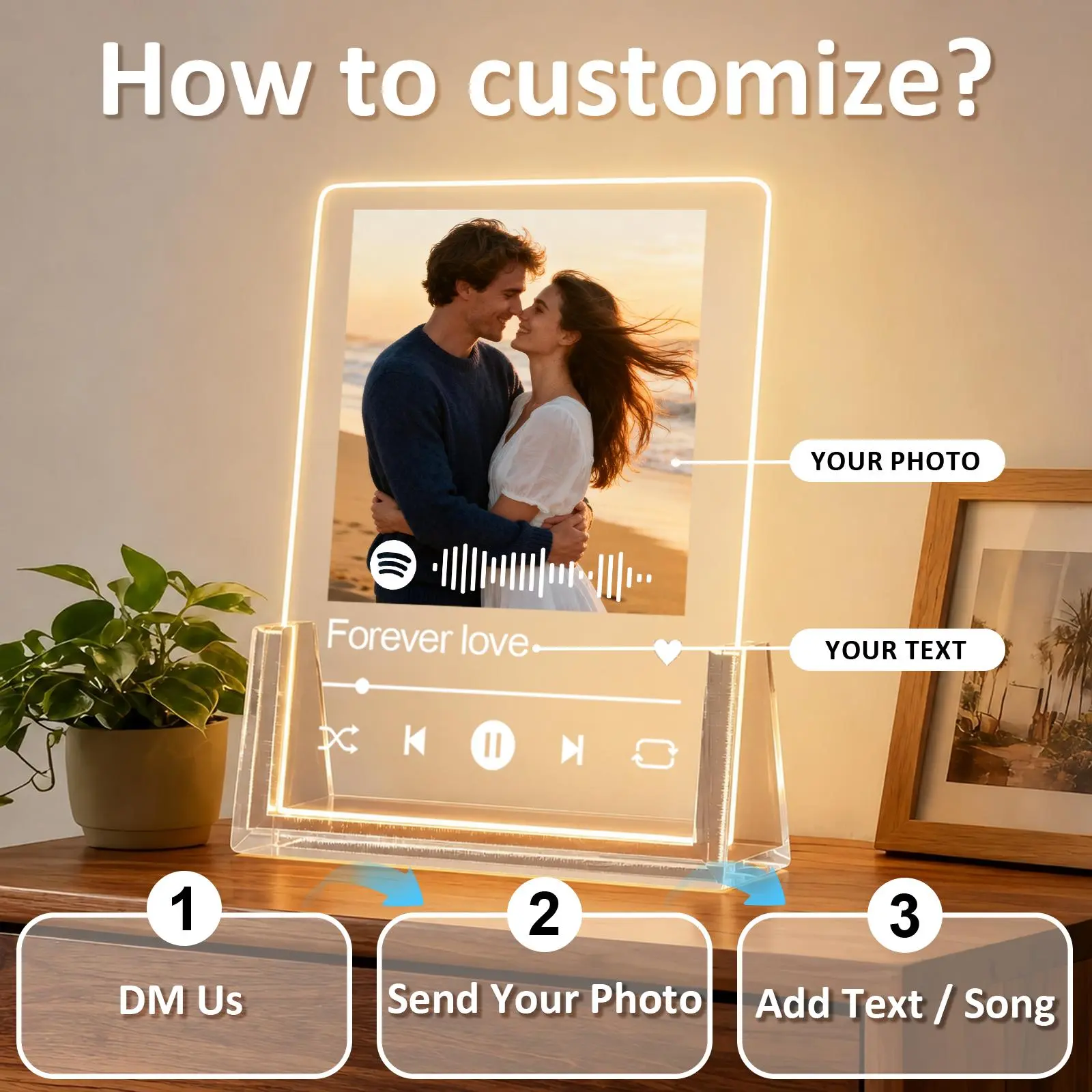 [HKZZ.Made] Custom Spotify Music Acrylic Plaque, 4/5/6/8 Inch Clear Acrylic Base, Multiple Light Options, Personalized LED Photo Frame, Perfect Gift for Valentine, Anniversary, Birthday, Graduation & Special Memories