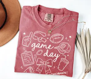 Comfort Colors Doodle Football Shirt, Touchdown Season T-Shirt, Game Day Tee, Preppy Football Fan Gift, Football Mom Tailgate Party