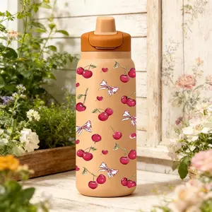 28oz Cherry Butterfly Printed Insulated Tumbler Large Capacity Double Wall Stainless Steel Vacuum Cup Keeps Drinks Hot and Cold for Hours Cute Sweet Aesthetic Design for Women Daily Use Office Travel Gift for Birthday Holiday Valentine