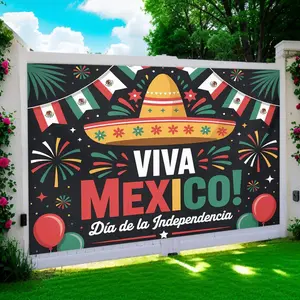 1pc Mexican Independence Day Banner - Vibrant Patriotic Polyester Backdrop with "VIVA MEXICO!" & Fireworks Design, No Power Needed, Easy-Hang for Indoor/Outdoor Parties, Events, Photography Decor, Mexican Party