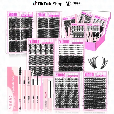 YIDUO Volume Mega Eyelashes Kit Set - Adult Lash Cluster Kit, 1110/1479/1686 Pcs 0.07mm 10-12mm Synthetic D-Curly Bulk Dramatic Lashes, 2X Bond & Seal, Soft Comfy Wear, Beginner-Friendly At-Home Cosmetic Gift Pack (Deals for You Days)