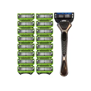 Men's Manual Shaving Tool Set, Skin Protection System Included, Safe Non-Irritating, 1 Handle + 16 Replacement Heads