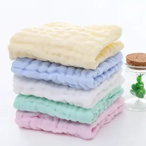 5 Pack Kids Six-Layer Washable Pure Color Bubble Gauze Face Towels, Soft Absorbent Towel, Makeup Remover Wipes, Stretch Size 11.81 X 11.81 Inches, Facial Towels