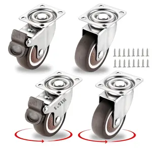 1.5 Inch Caster Wheels for Small Furniture Heavy Duty Casters, Rubber 360o Swivel Casters Set of 4 (2 with Brakes&2 Without), Locking Plate Casters for Carts, Cabinet Moving