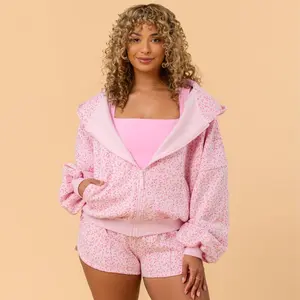 Blogilates Women's Mommy & Me Marshmallow Full Zip Hooded Sweatshirt - Pink Floral Print 2X