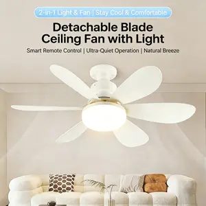 A smart fan light with a remote control, featuring three-color modes and silent operation; E27 screw base ceiling fan; 30W LED fan light (with spotlight); color temperature: 3000K–6500K; adjustable brightness, suitable for bedrooms and living/dining rooms
