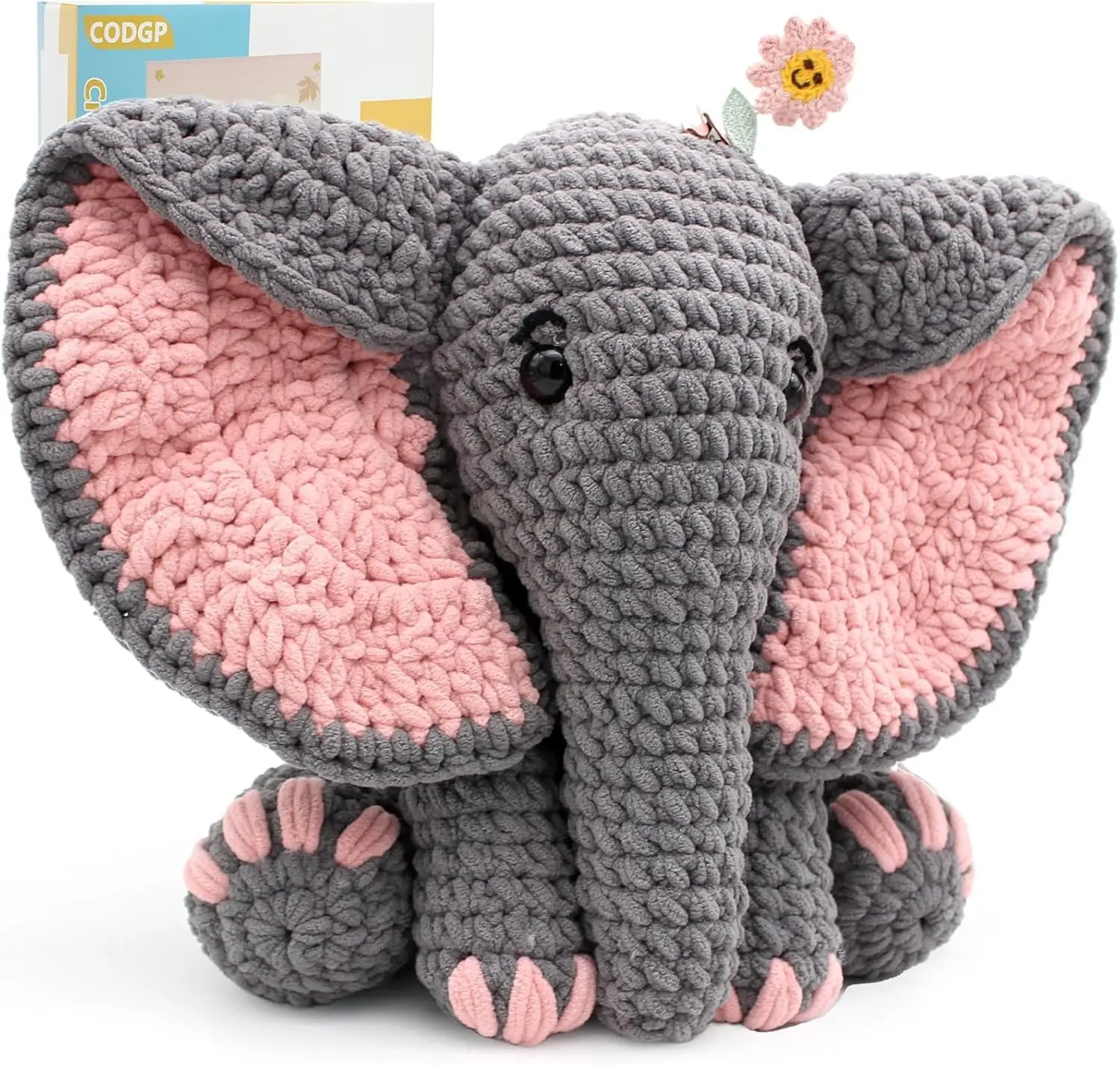 CODGP Crochet Kit for Beginners, 13-Inch Elephant Crochet Kit for Adults | Crochet Starter Kit Gift, Animal Amigurumi Kit, Durable Chenille Yarn, Full Supplies, Step-by-Step Videos, for Crochet Lovers Gift