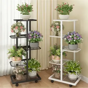 5-Tier Metal Plant Stand Multifunctional Indoor Outdoor Display for Flower Pots Modern Home Garden Storage Ideal for Terrace Corner Bathroom Living Room Black White Options Home Decor Elevated Planting Boxes Shoe Rack Organizer