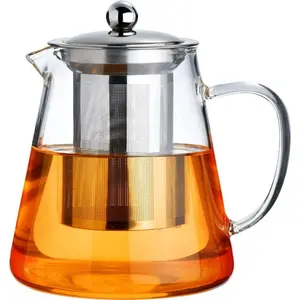 18.6 oz Glass Teapot with Removable Stainless Steel Infuser and Stovetop Safe Tea Kettle - Jugs, Drinkware Leaf Borosilicate