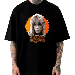 Randy Rhoads Retro Portrait Circle Comfort Color Graphic Printed Tee Ring-Spun Cotton Soft-Washed T-Shirt Trendy Tops Perfect Gift