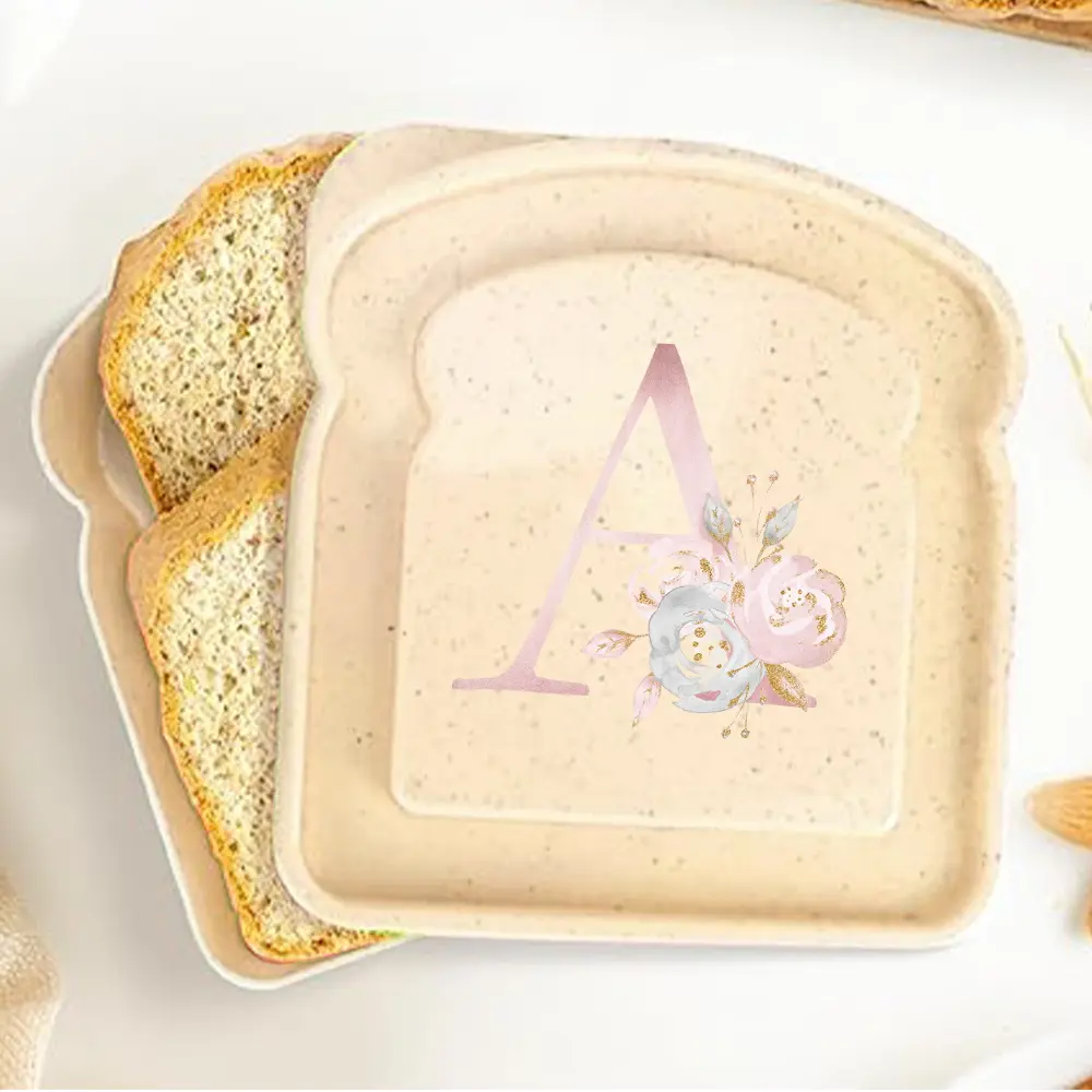 Toast-Shaped Bento Box | Sandwiches & Bread Container for Student | Dust-Proof Leakproof Lunch Box | Pink Flower Pattern 26 Letters | Ideal Back to School for Classes & Dorms