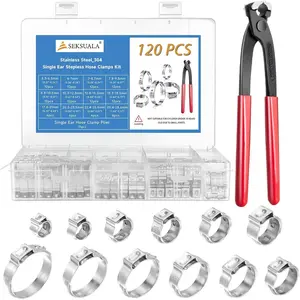 120PCS Hose Clamp Kit – 304 Stainless Steel Single Ear Clamps, 12 Sizes (5.3mm-28.6mm / 3/16"-1-1/8") with Pincer & Case – for Automotive, Plumbing, Farm, Garden, Lawn & Industrial Pipes