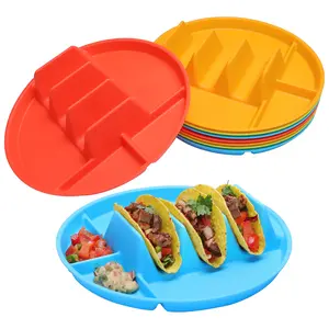 8 Pack Plastic Taco Plates, 10 Inch Large taco Holder Plates With Dividers, Colorful Taco Trays For Taco Day, Taco Tuesday, For Soft & Hard Taco Shell, BPA Free, Microwave & Dishwasher Safe