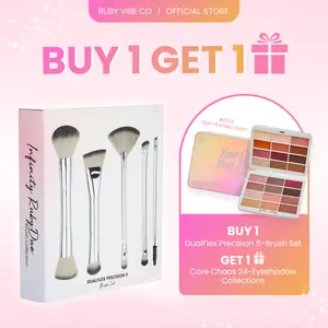 [RUBY VIBE CO][FREE GIFT] DualFlex Full Face Brush Collection, Professional Makeup Brush Set for Foundation, Powder, Blush, Concealer & Contour, Ultra-Soft Vegan Bristles, Seamless Blending, Multi-Use Beauty Tools for Everyday Glam