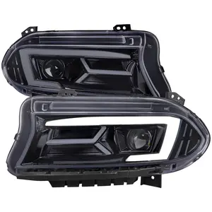 2015-2023 Dodge Charger LED Strip Projector Headlights w/ LED Sequential Turn Signal (Chrome Housing/Smoked Lens)