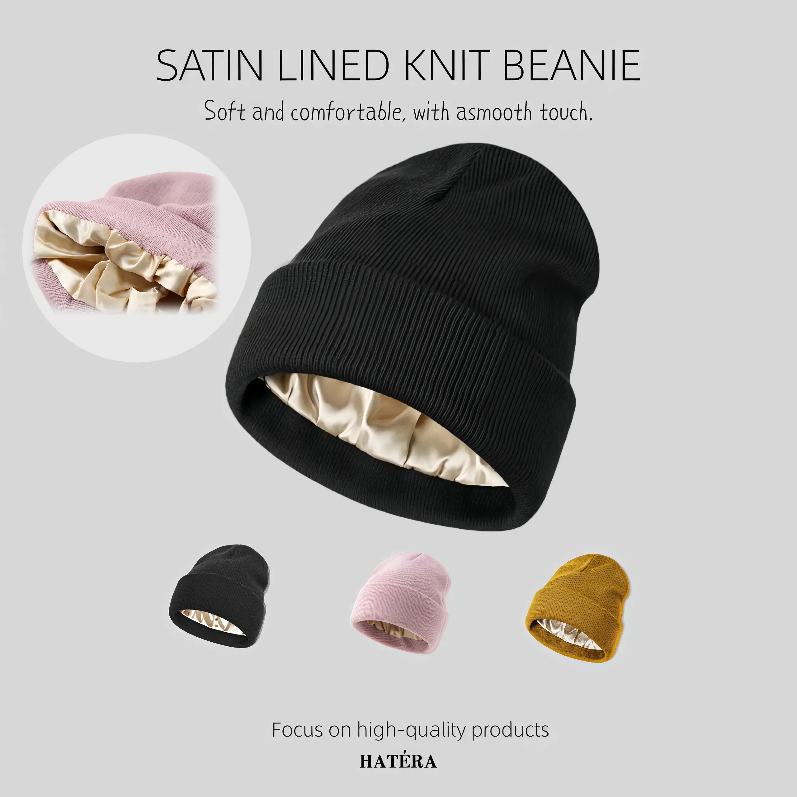 Unisex Satin-Lined Knitted Fitted Hat Beanie - Close-Fitting, Warm Outdoor Accessory for Autumn & Winter, Casual Gift for Birthday or Christmas for Partner