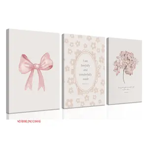 3-Piece Set: Christian Themes Wall Art for Nurseries, Canvas Material Wall Decor with Bible Verses, Playful Pink Bow Design, Frameless Artwork Perfect for Decorating Girls' Nurseries, Bedrooms, and Children's Rooms, Versatile Setting