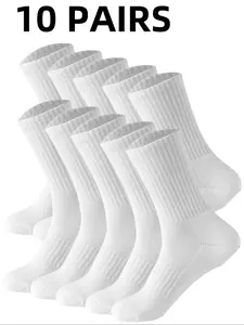10 Pairs Of Men's Mid Length Socks, Men's High Elasticity Socks, Soft, Elastic, Comfortable and Breathable Socks, Suitable for Daily Wear By Men and Women, Simple and Comfortable Neutral Mid Length Socks, Women's and Men's Socks, Sock Set