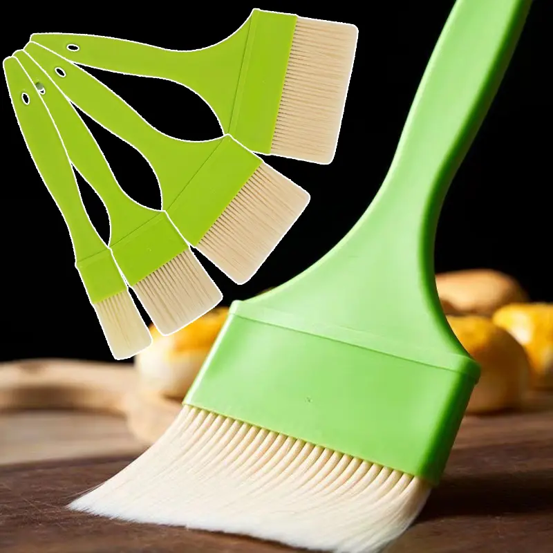 4PCS Plastic Cooking Brush Set - Hanging, Heat-Resistant (Below 100°C), Odor-Free Basting Brushes in Different Sizes for Baking Supplies, Pastry, Oil, Butter, Sauce, Marinade - Ideal for BBQ, Kitchen Use (Green)
